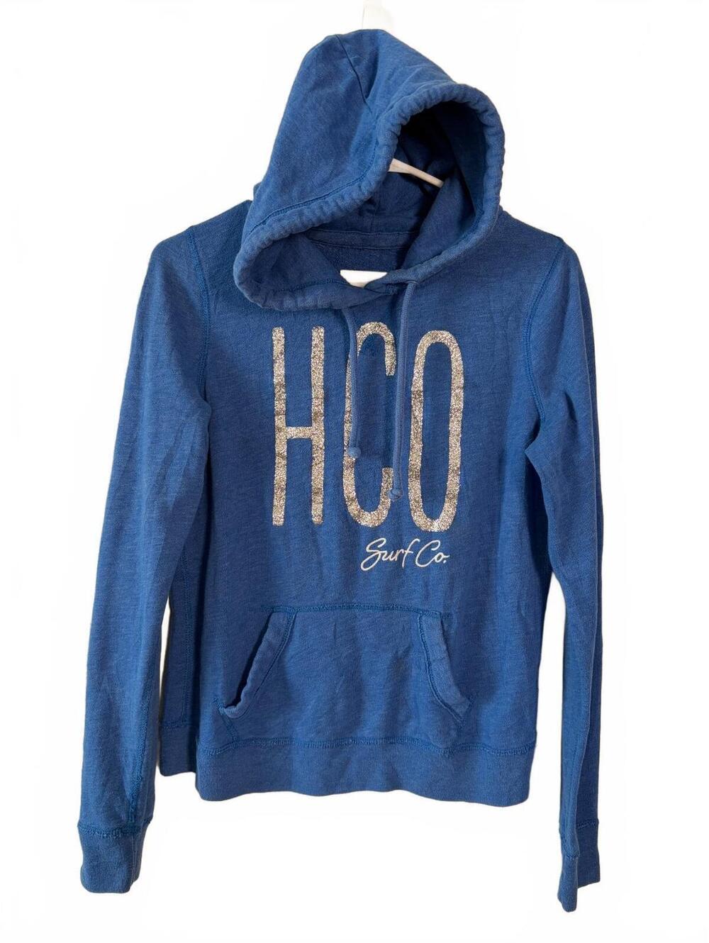 Y2K Hollister Surf Co Hoodie Womens M Blue Pullover Kangaroo Pocket Fleece